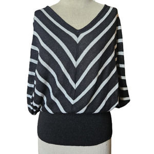 Black and Silver Metallic Striped Sleeve Sweater Size Small